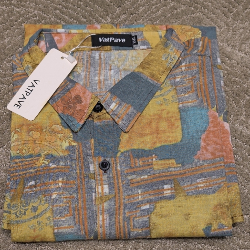 VatPave Men's Blue and Yellow Casual Button Down Shirt